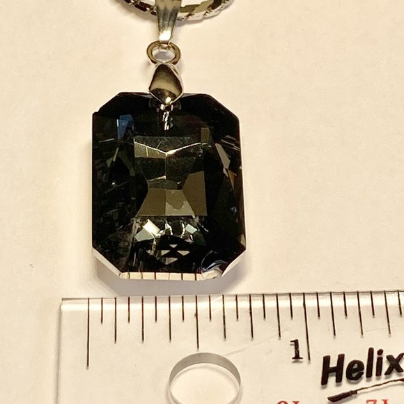 Jeweled Cut Statement Necklace Acrylic Simulated Smoky Topaz 24" Silver Plated - Picture 7 of 8